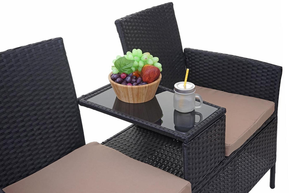 GARTENBANK mit Tisch Schwarz Kissen Creme - Schwarz, Metall (132/84/55cm) - PROREGAL