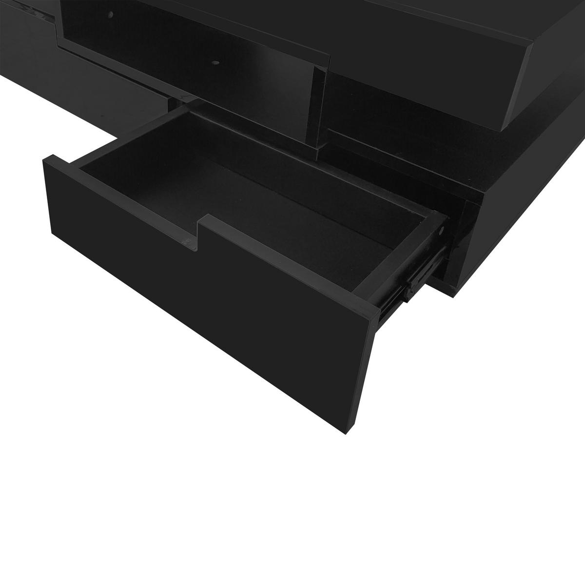 COUCHTISCH 80/50/36 cm Hochglanz schwarz mit LED-Lichtleiste und 4 Schubladen - Schwarz, Holzwerkstoff (80/50/36cm) - OKWISH