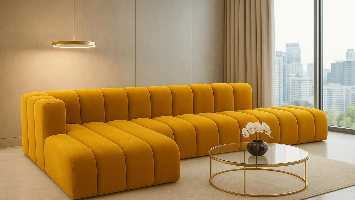 ECKSOFA Mit Hocker GRAND L, Stoff Salvador, Gelb, Links - Gelb, Holz (386/179cm) - Kaiser Möbel