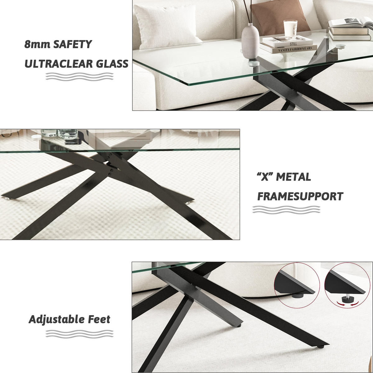 COUCHTISCH Schwarz 120/60/46 cm - Schwarz, Glas (60/120/46cm) - PANGIVO