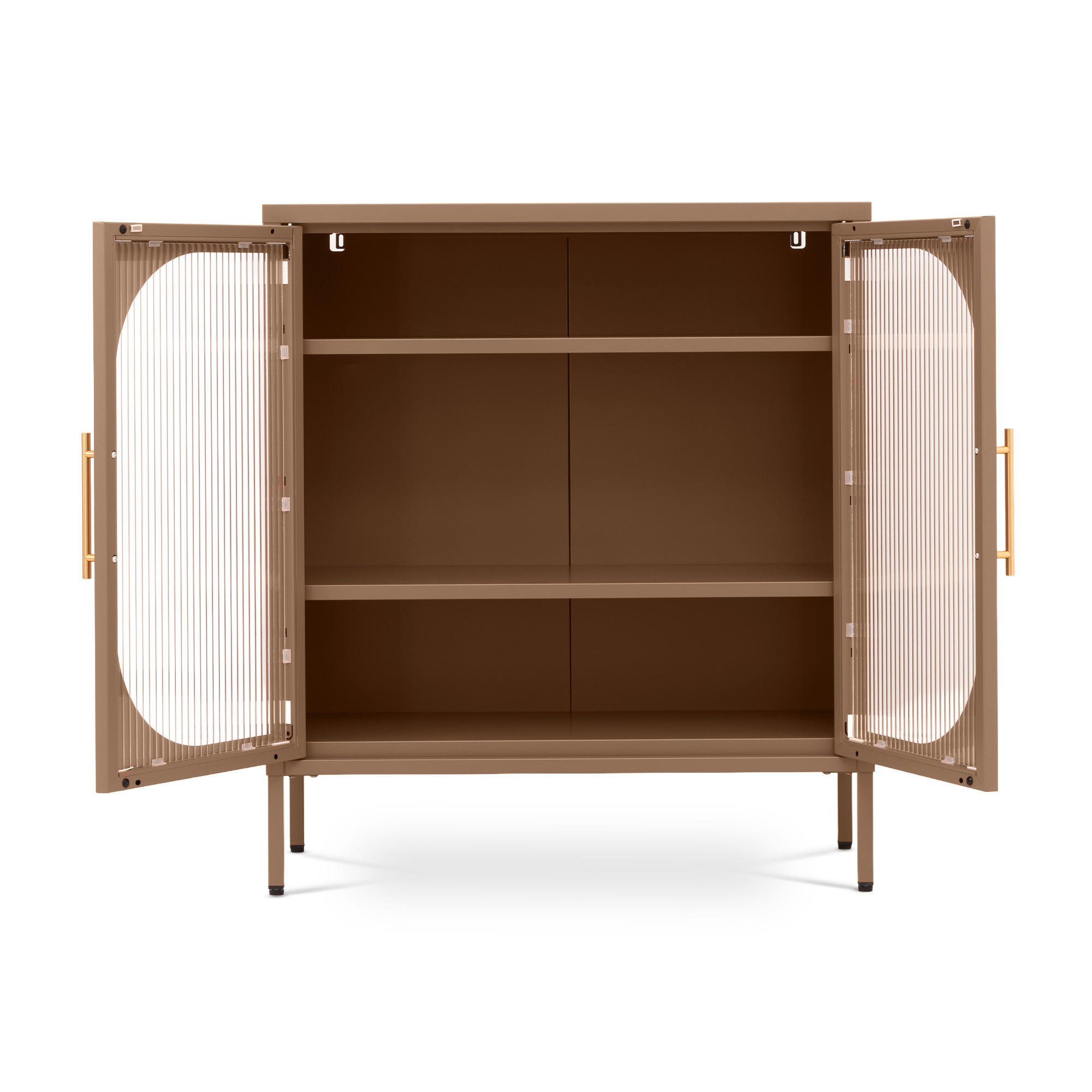 SIDEBOARD LUKA aus Metall und Industrie mit 2 braunen Türen und geriffeltem Glas, 80 cm - Braun, Metall (80/90/35cm) - Sicaan