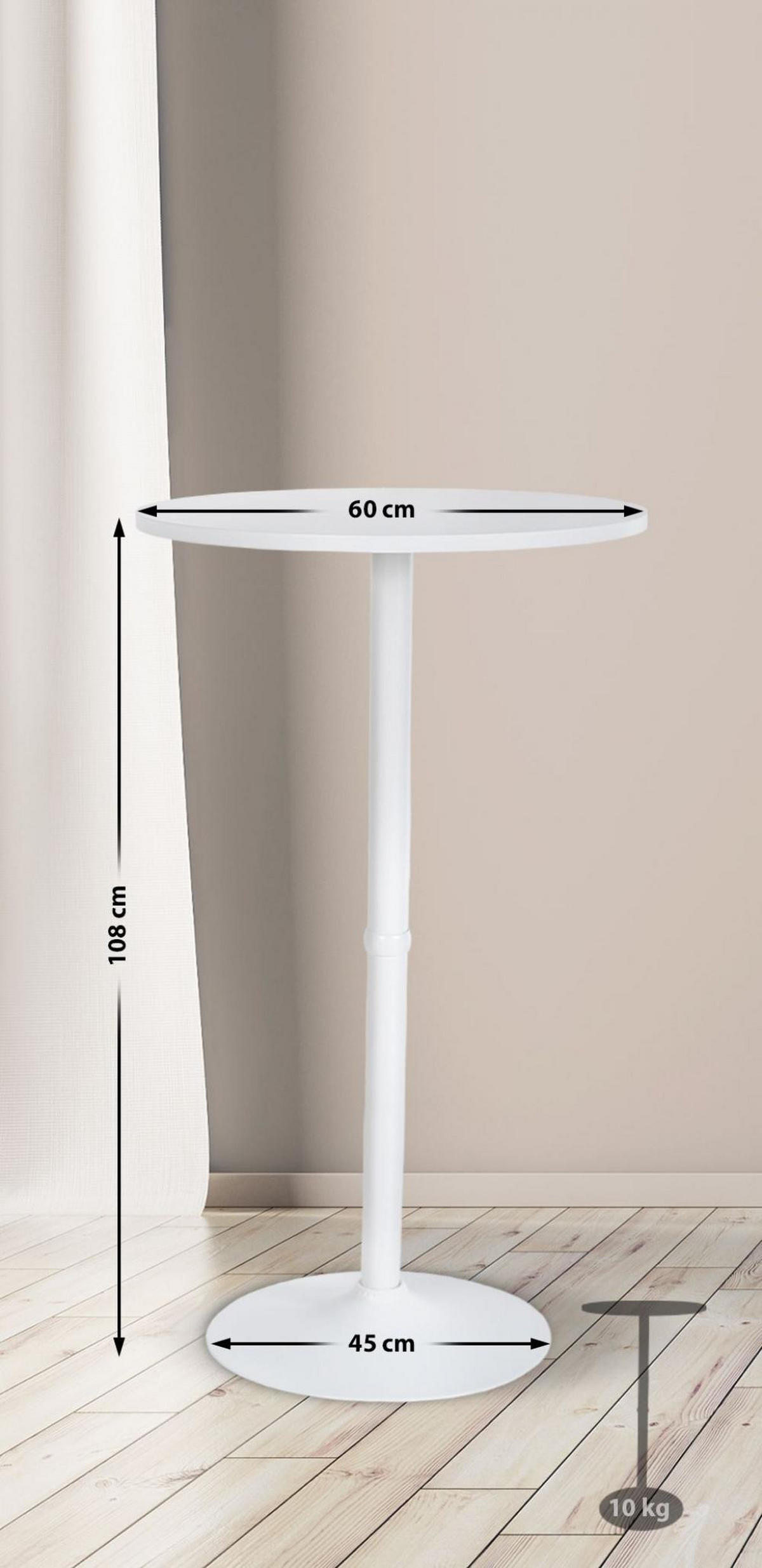 BARTISCH rund 60 cm Holz weiß/weiß - Weiß, Holz/Metall (60/108/60cm) - CLP
