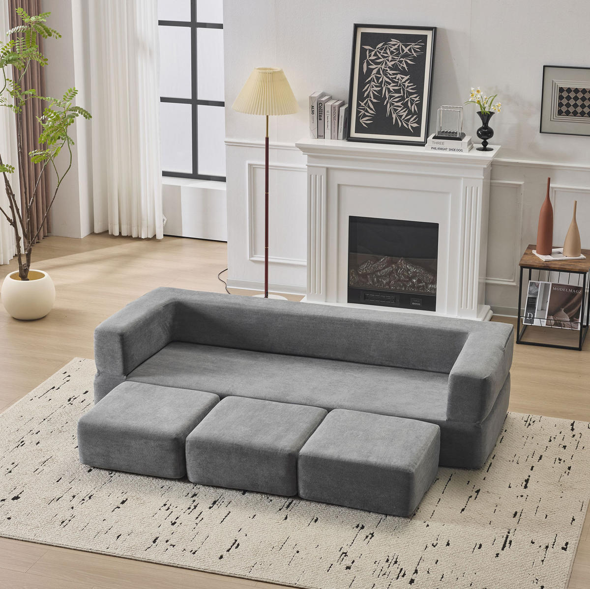 BODENSOFA aus Schaumstoff mit Schlaffunktion Dunkelgrau - Grau, Kunststoff (75.5/50/201cm) - Modenvie