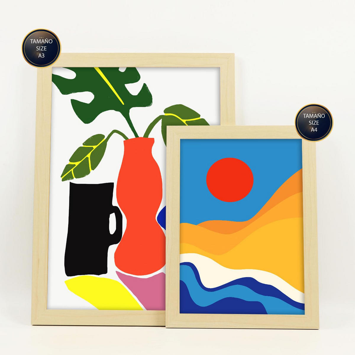 POSTER Set Mit 6 Sanfte abstrakte Landschaften Größe A3 & A4 Rahmen aus hellem Holz - Beige, Papier (29.7/1cm) - Nacnic