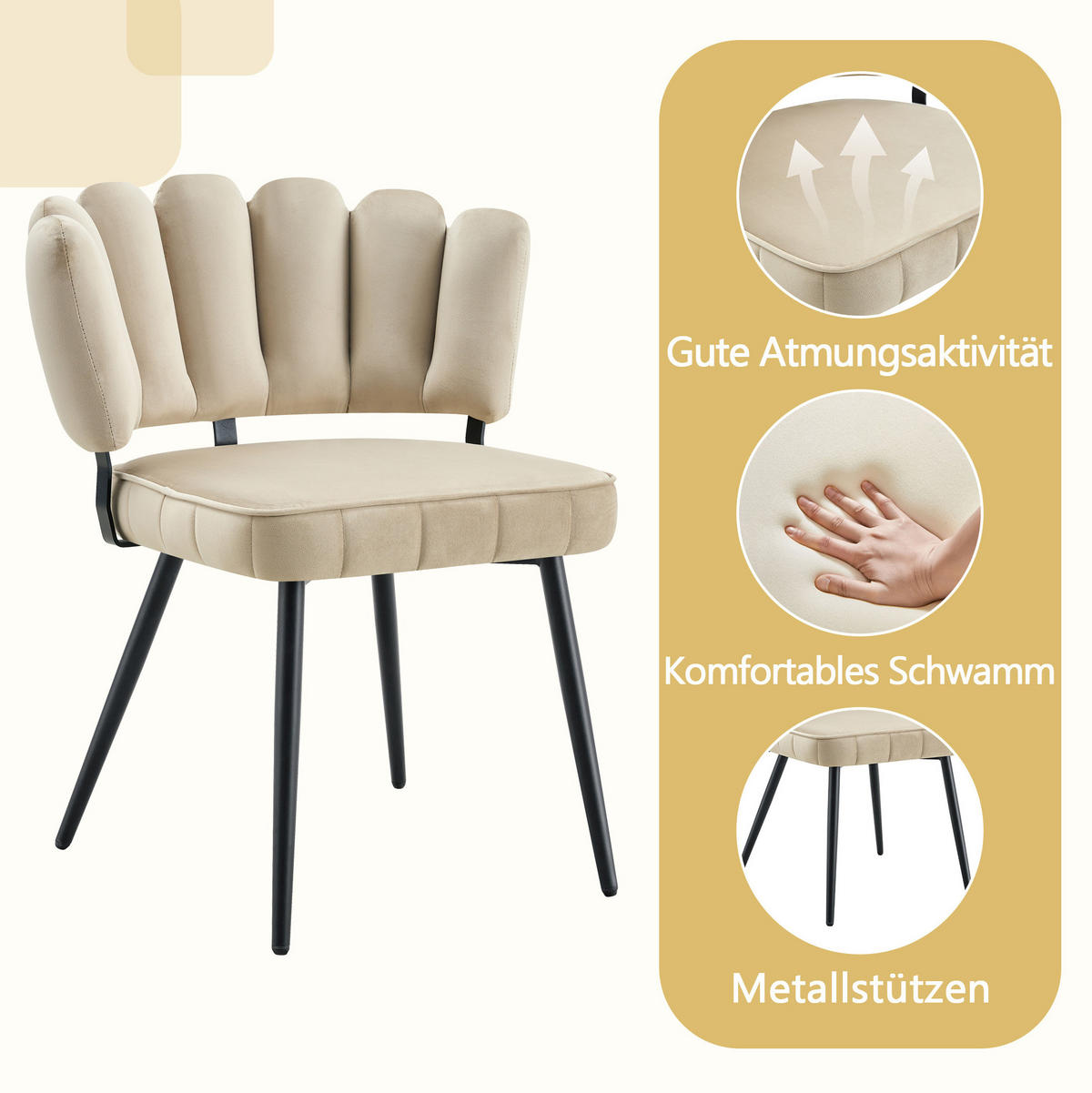 ESSTISCH-SET 5-tlg. 107 cm Schwarz/Hellbraun - Schwarz, Metall (107/75/107cm) - Meubliv