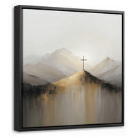 LEINWAND Bilder mit Rahmen - Hügel - Abstrakt - Kreuz - Christentum - 20x20 - Beige, Textil (20/20cm) - MuchoWow