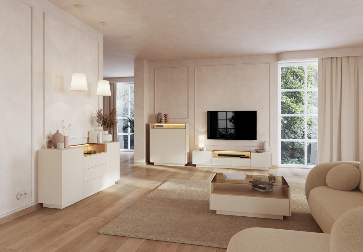 KOMMODE PORTA 103,2/119,2/39,5cm mit Schubladen 2 Türen Beige - Eichefarben/Beige, Holzwerkstoff (103.2/119.2/39.5cm) - MASSENO