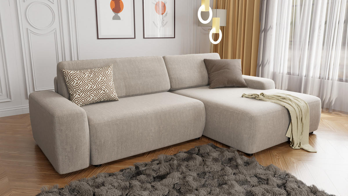 ECKSOFA Lopez Beige Samt-Stoff - Beige/Schwarz, Holz/Kunststoff (264/162cm) - S-Style Möbel