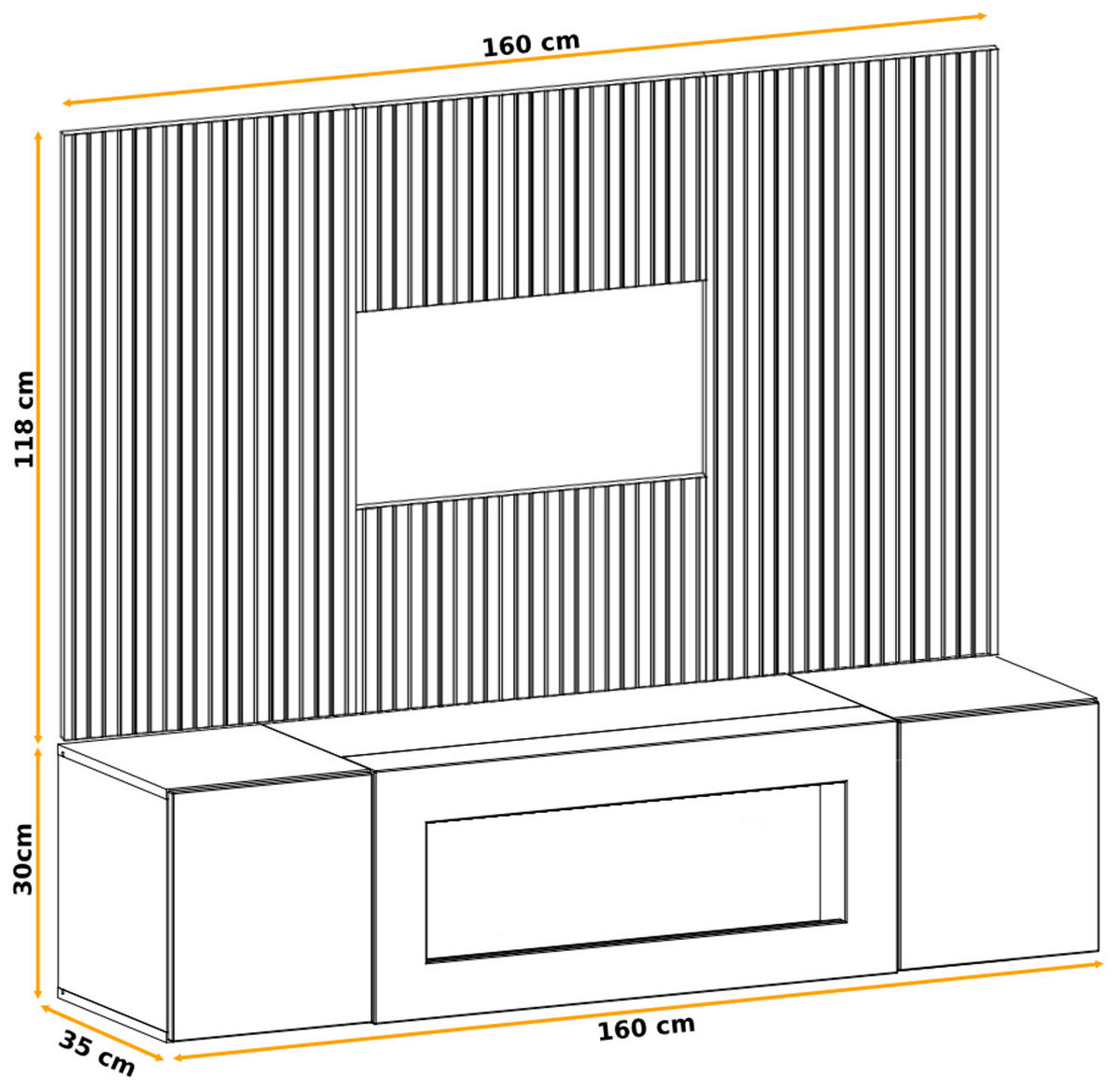 TV-LOWBOARD grau, Eiche Artisan 160, TV-Unterschrank mit Ethanpol Kamin und Akustikpaneel - Hellgrau/Schwarz, Glas/Holzwerkstoff (160/148/35cm) - Inn.Furn