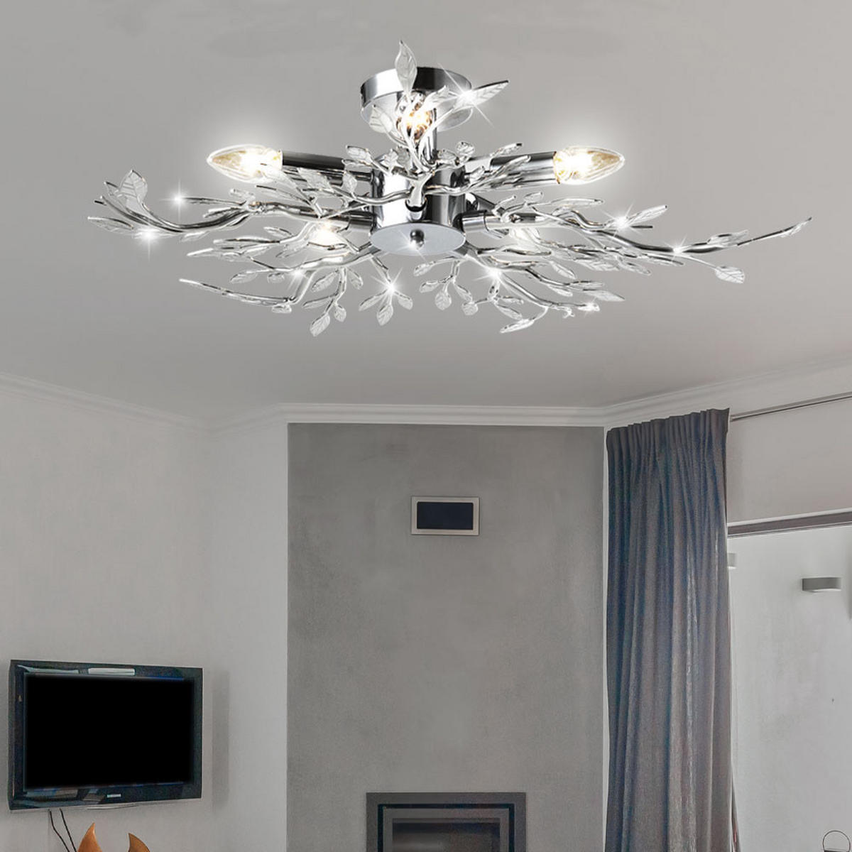 LED DECKENLEUCHTE Chrom Silber Blätter-Design - Silberfarben, Metall (71/71/16cm) - Globo Lighting