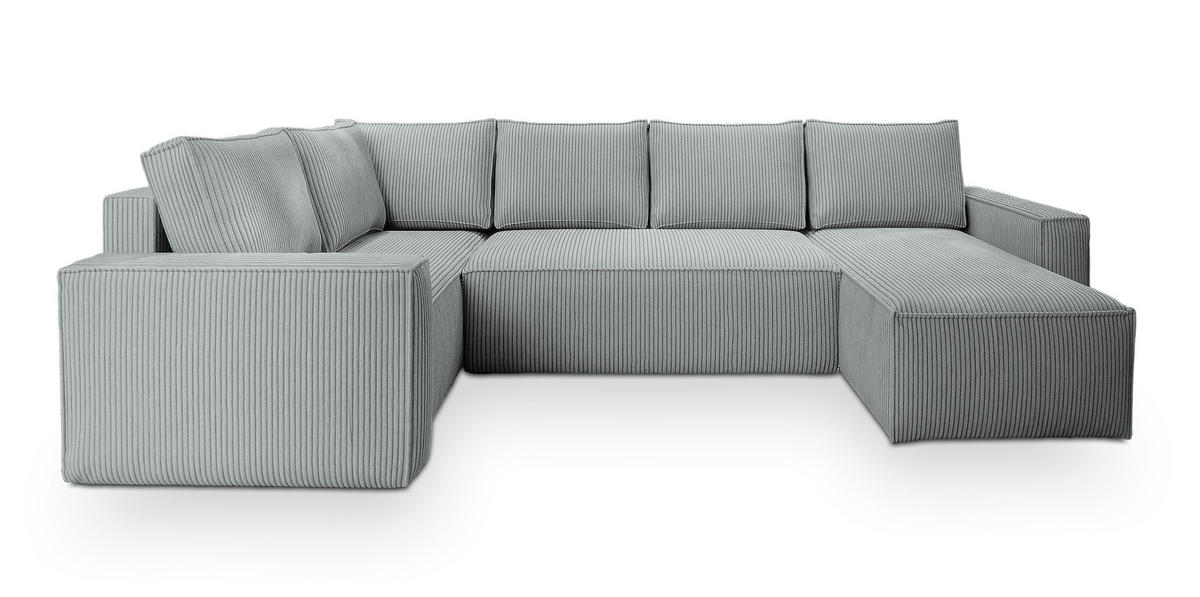 WOHNLANDSCHAFT NORENA L-S Hellgrau Kordstoff mit Schlaffunktion - Hellgrau, Holz (295/85/157.5cm) - MASSENO