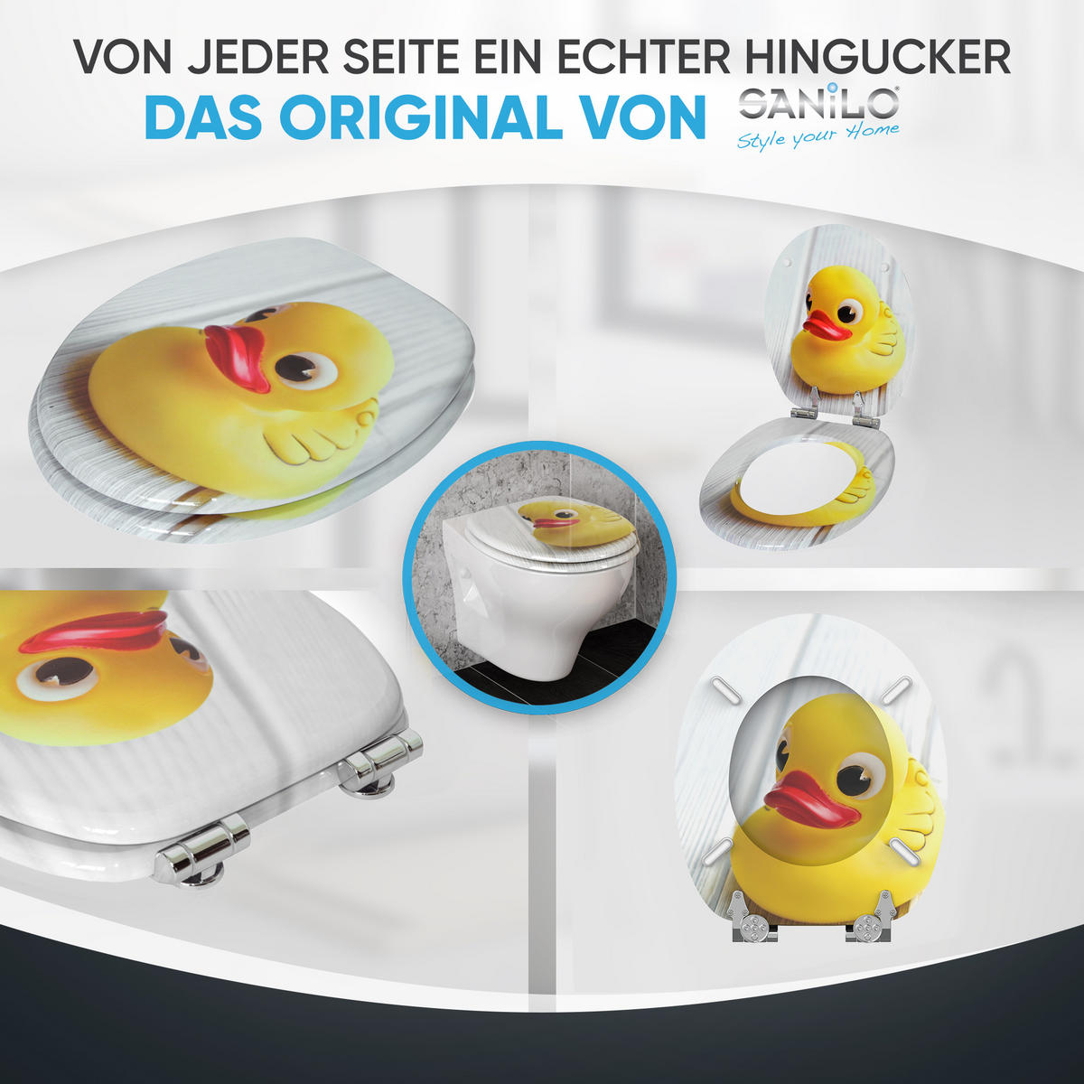 WC-SITZ Absenkautomatik Quietscheente - Gelb, Holzwerkstoff (38/6/47cm) - Sanilo