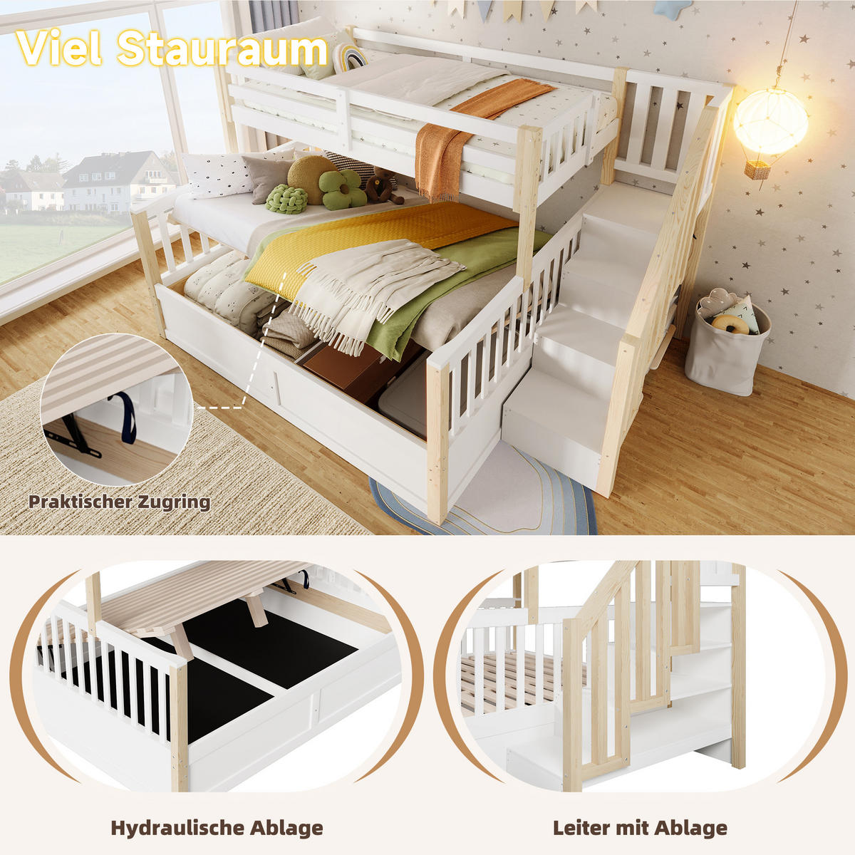 ETAGENBETT 90/200 cm & 140/200 cm Weiß, Natur - Ahornfarben/Weiß, Holz - Raumix