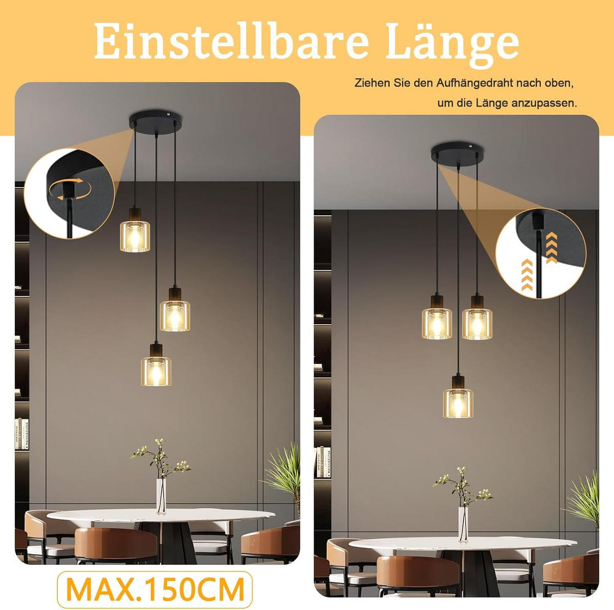 PENDELLEUCHTE Henry 21/11/170 cm - Bernsteinfarben, Metall (21/11/170cm) - ZMH