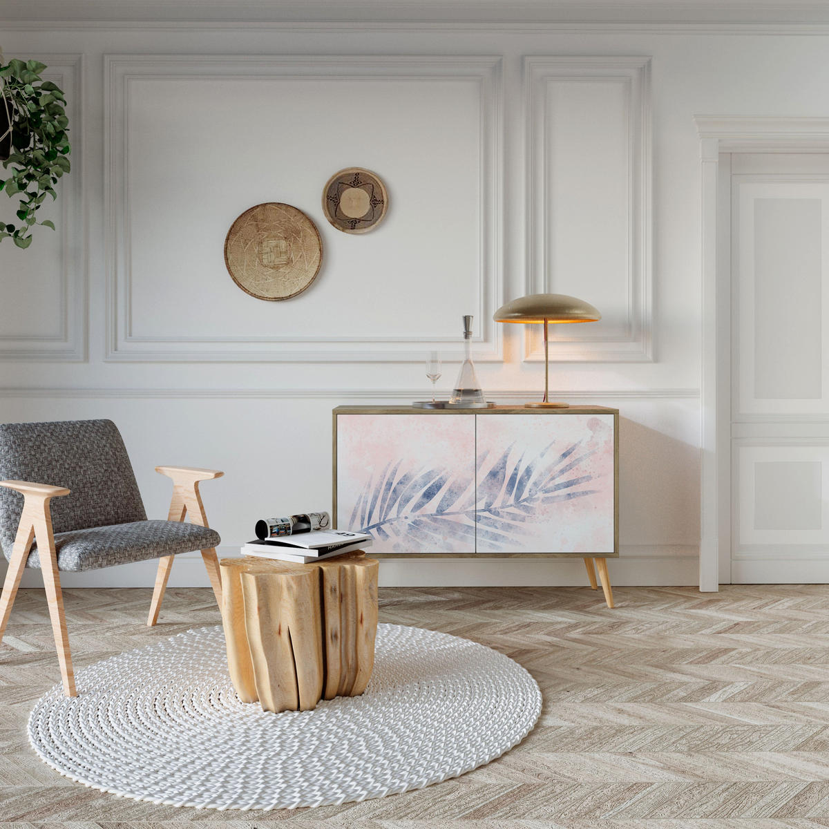 SIDEBOARD TIMELESS FLOAT, Eicheneffekt, 111x42x77,5 cm, 2 Türen - Eichefarben/Buchefarben, Holzwerkstoff/Buchenholz (111/77.5/42cm) - SpaceRebels