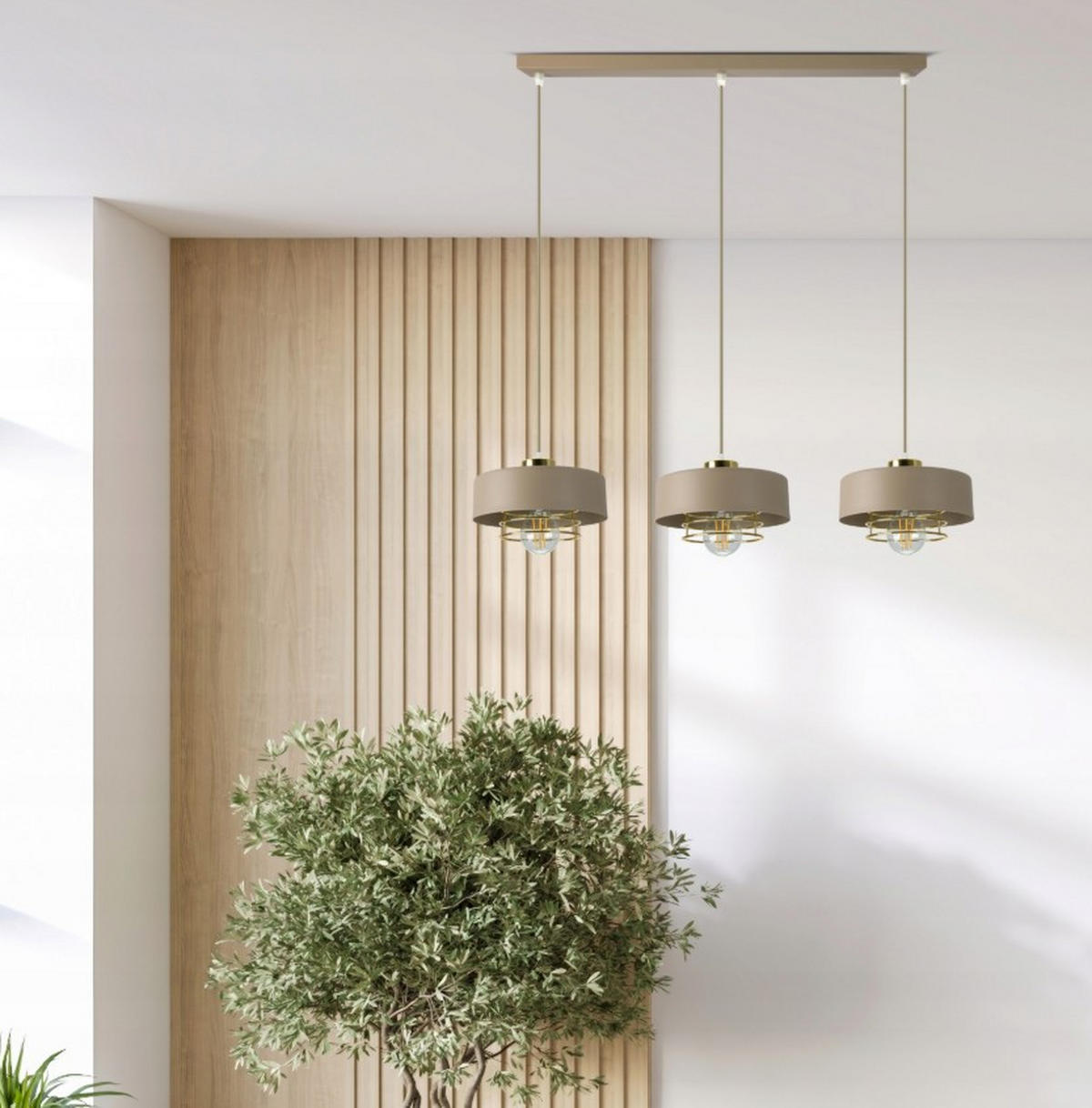 PENDELLEUCHTE ECRU - Beige/Goldfarben, Metall (74/20/100cm) - kiki design