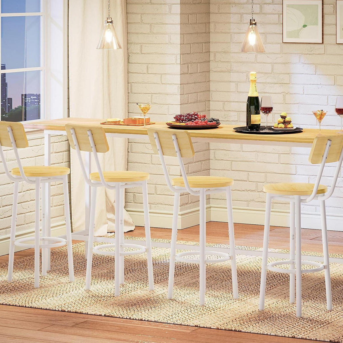 BARHOCKER 2er-Set mit Rückenlehne Naturholz/Weiß - Multicolor, Holzwerkstoff (32/93/32cm)