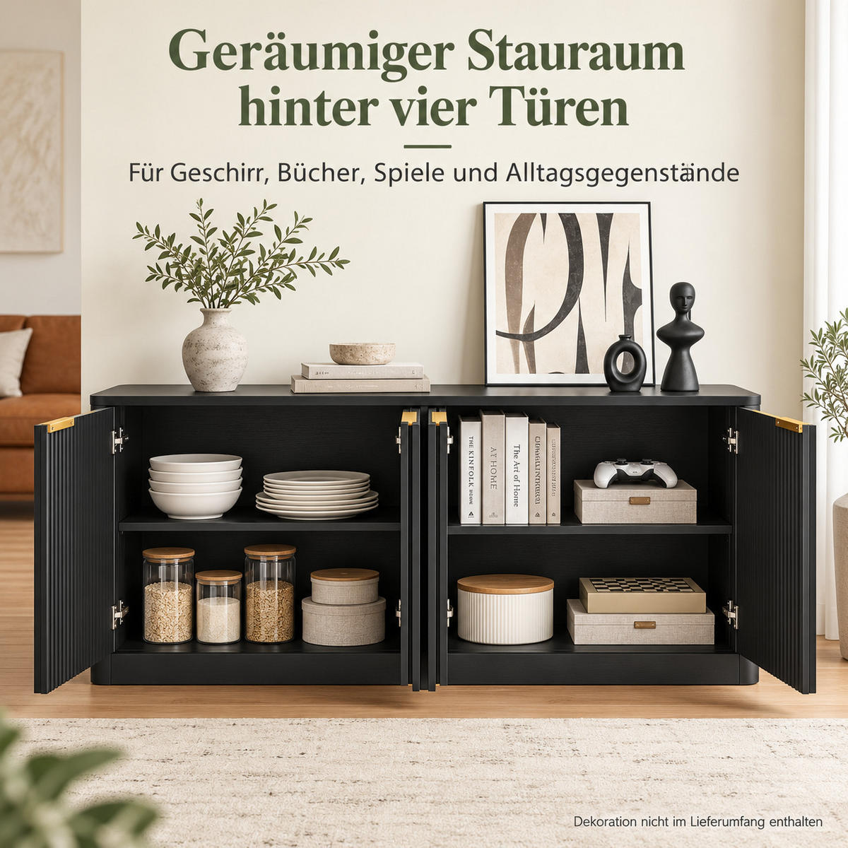 SIDEBOARD aus MDF 150x40x70 cm Schwarz mit 4 Türen und Stauraum - Schwarz, Holzwerkstoff (150/70.5/40cm) - IVMEU
