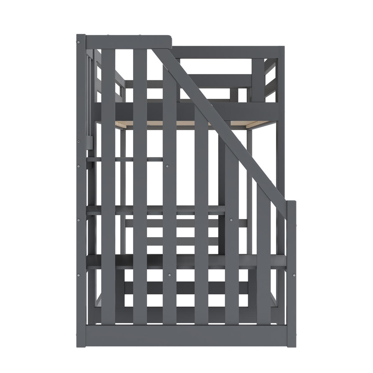 ETAGENBETT 90/200 cm Grau Niedriges Kinderbett mit Sicherheitsleiter aus Massivholz - Grau, Holz (90/200cm) - OKWISH