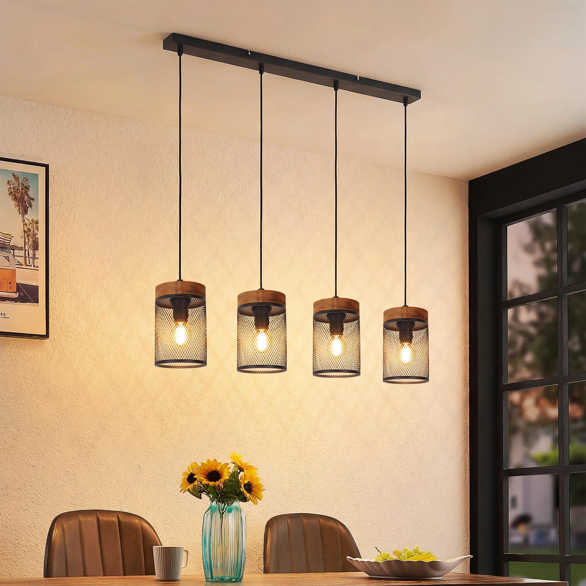 PENDELLEUCHTE Rhyven 65/10/150 cm - Schwarz/Braun, Holz/Metall (65/10/150cm) - ZMH
