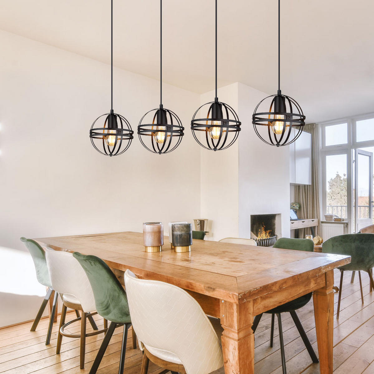 HÄNGELEUCHTE Metall Schwarz matt 4-flammig - Schwarz, Metall (100/20/120cm) - Globo Lighting