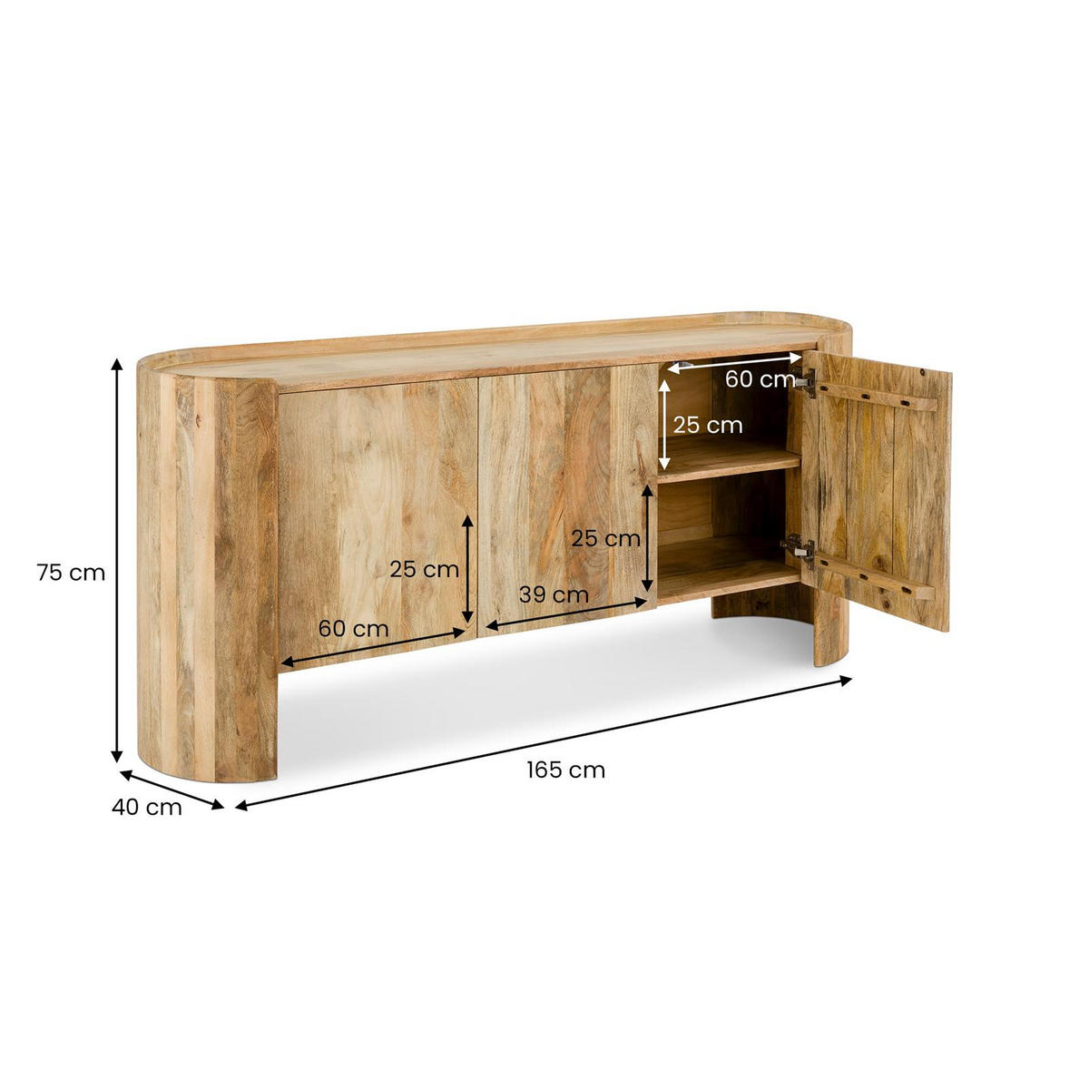 SIDEBOARD BHARAT natur - Naturfarben, Holz (165/74/40cm) - IDIMEX