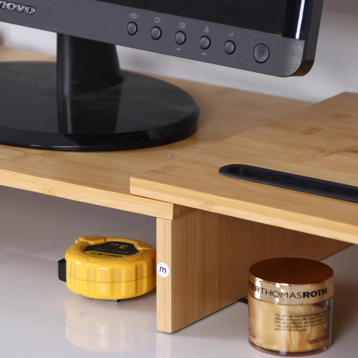 MONITORSTÄNDER - Hellbraun, Holz/Kunststoff (27/105/10cm) - Relaxdays