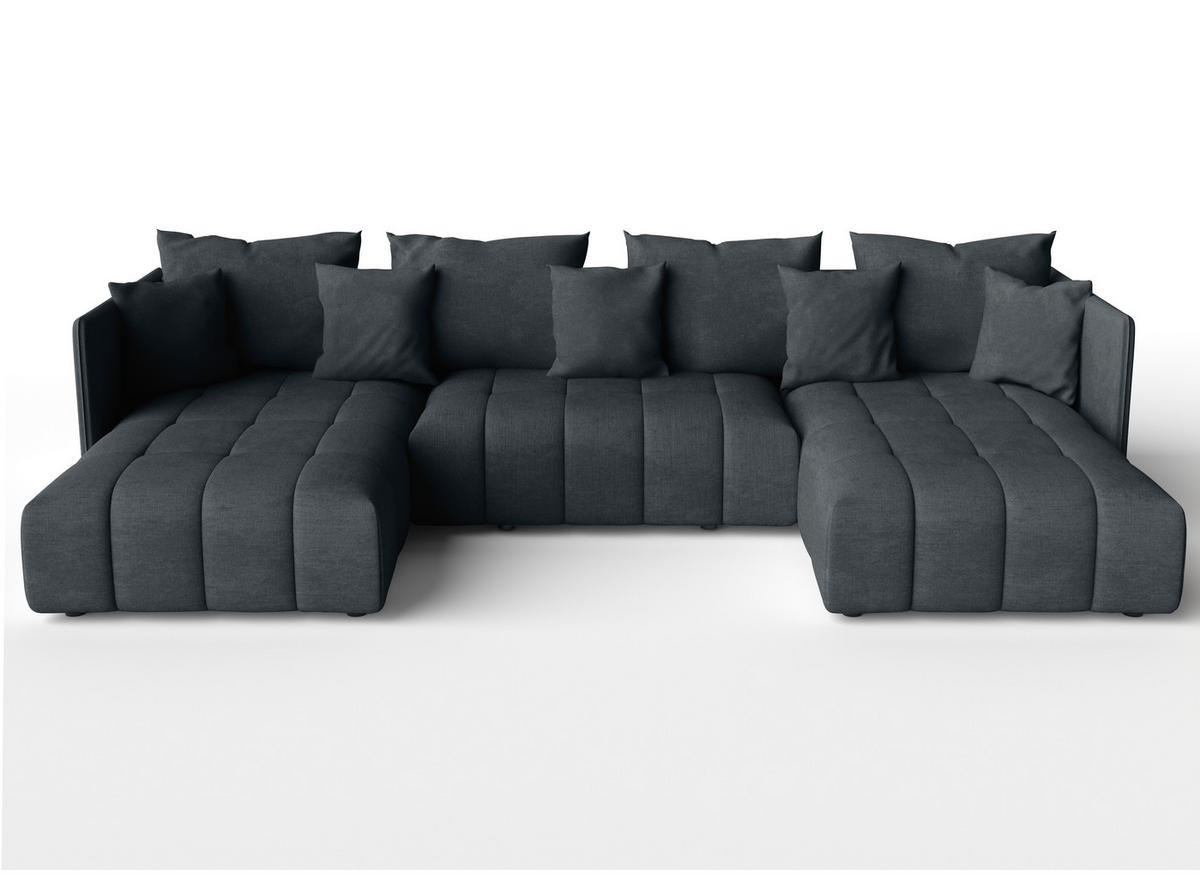 WOHNLANDSCHAFT Mersino Grau 353/180/83 cm – Wohnlandschaft fürs Wohnzimmer - Schwarz/Grau, Kunststoff/Textil (353/83/180cm) - AX Living
