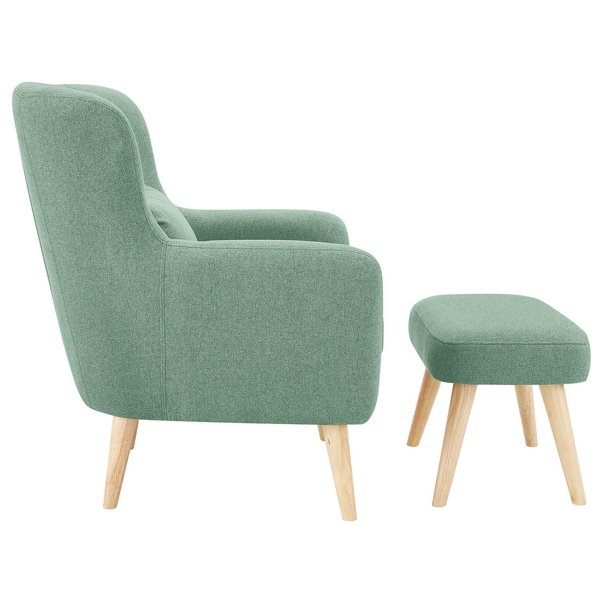 SESSEL mit Hocker - Mintgrün, Birkenholz/Textil (75/96/78cm) - home24