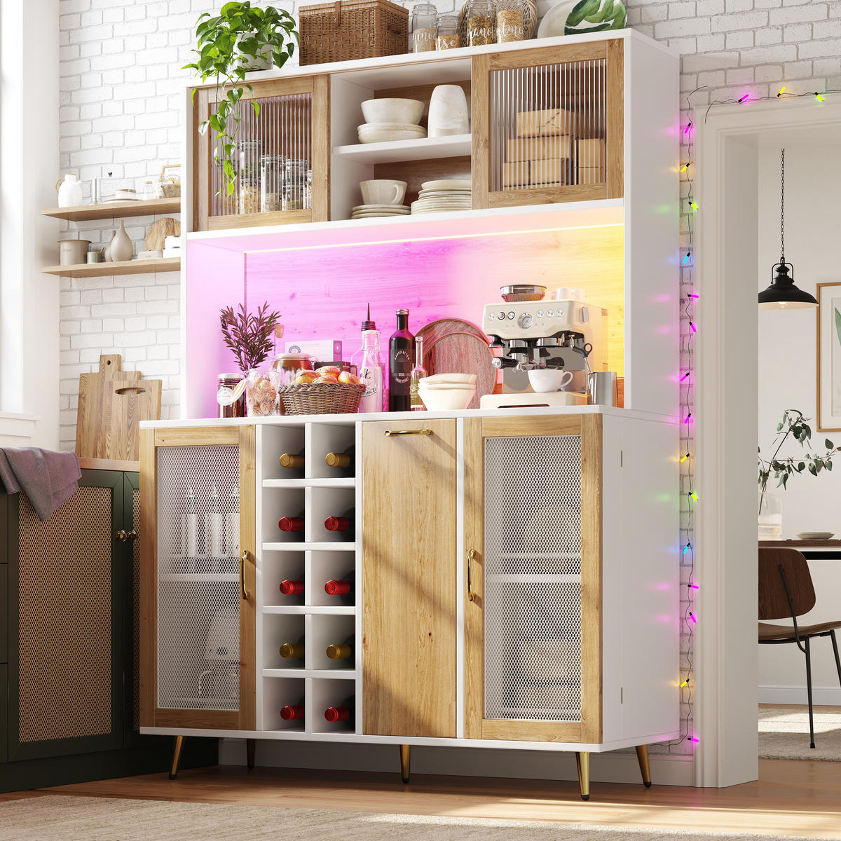 GESCHIRRSCHRANK aus MDF 120x40x170cm in Weiß mit LED & Steckdose - Weiß, Holzwerkstoff (120/170/40cm) - Modfu