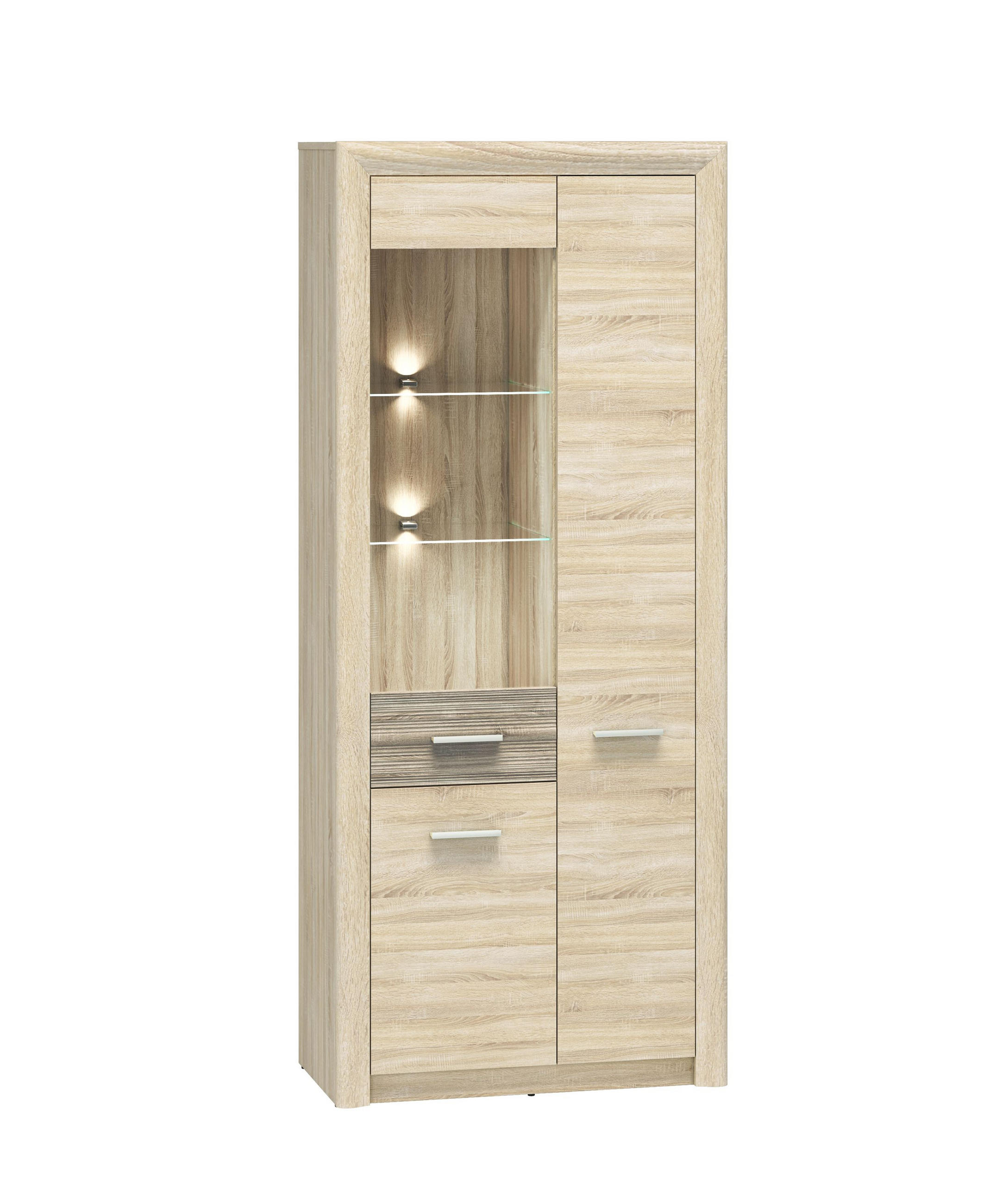 VITRINE Castel Sonoma Eiche hell / Sonoma Eiche Trüffel - Multicolor/Braun, Holz/Holzwerkstoff (85/201/43cm) - Feldmann-Wohnen