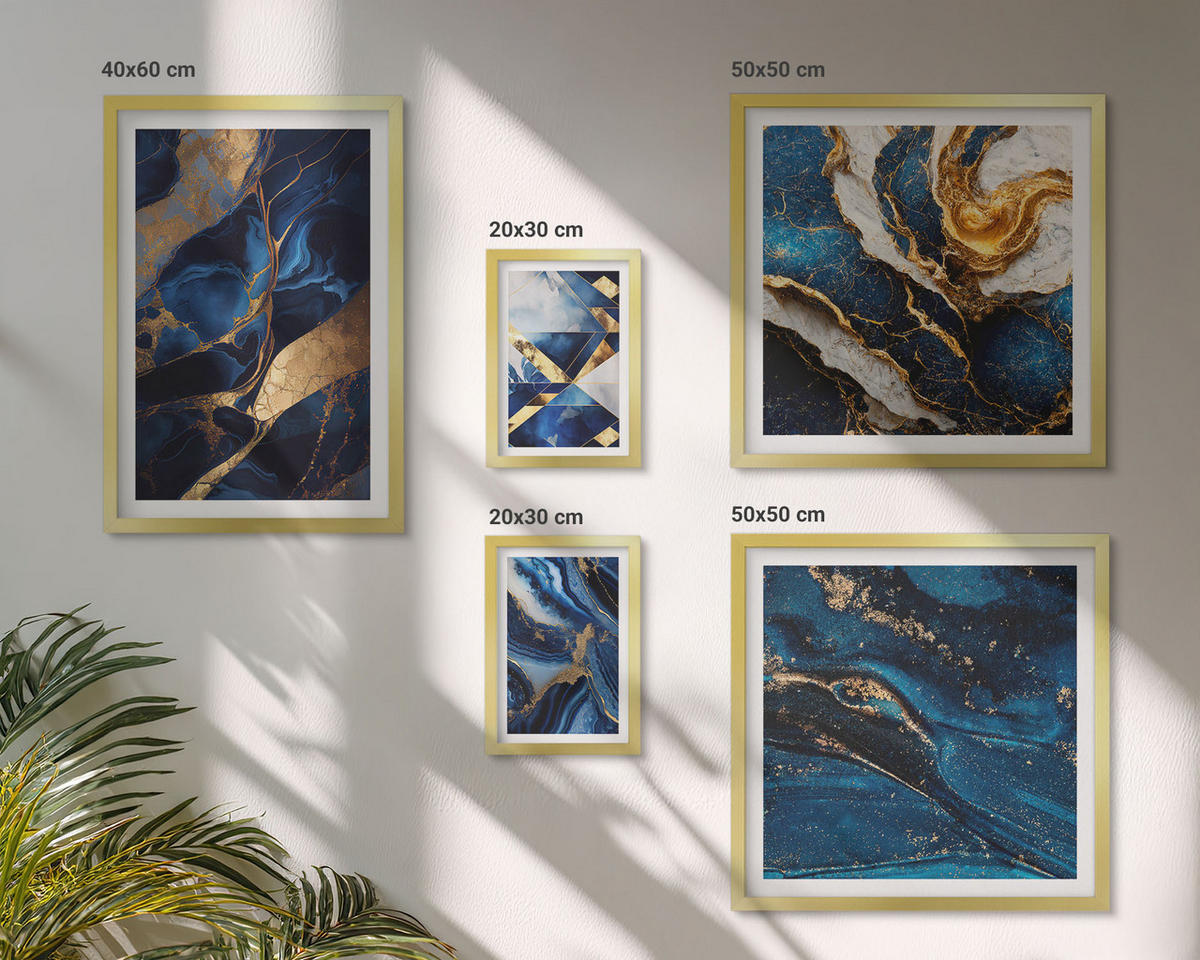 WANDBILDER 5er Set - 50x50 cm & 20x30 cm & 40x60 cm Goldrahmen - Abstrakte, elegante Muster - Goldfarben, Kunststoff (40/60cm) - ArtPrintCave