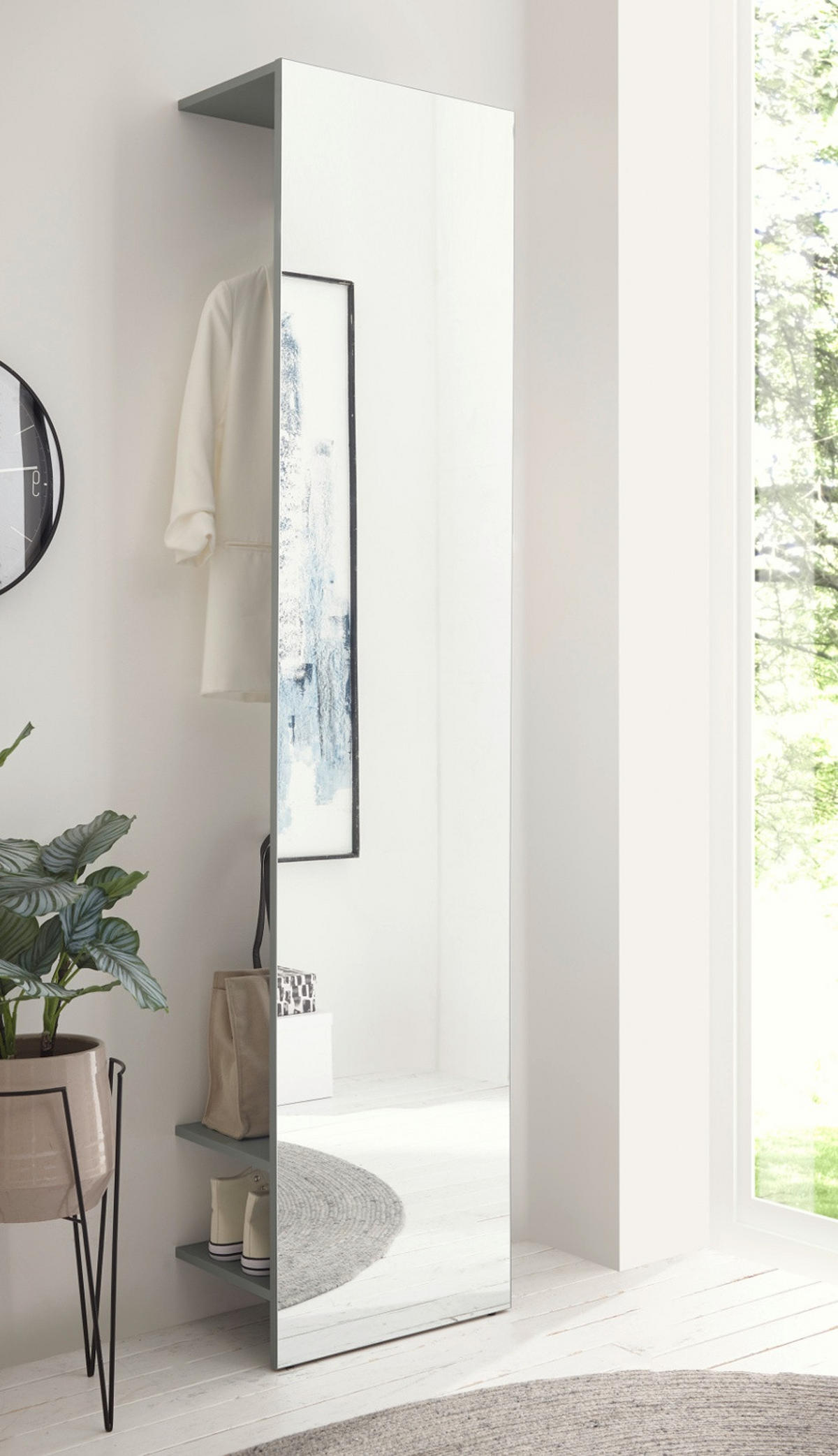 GARDEROBE in Salbei Kompaktgarderobe mit Spiegel 50 x 200 cm Center - Salbeigrün, Glas/Holzwerkstoff (50/200/30cm) - Furn.Design