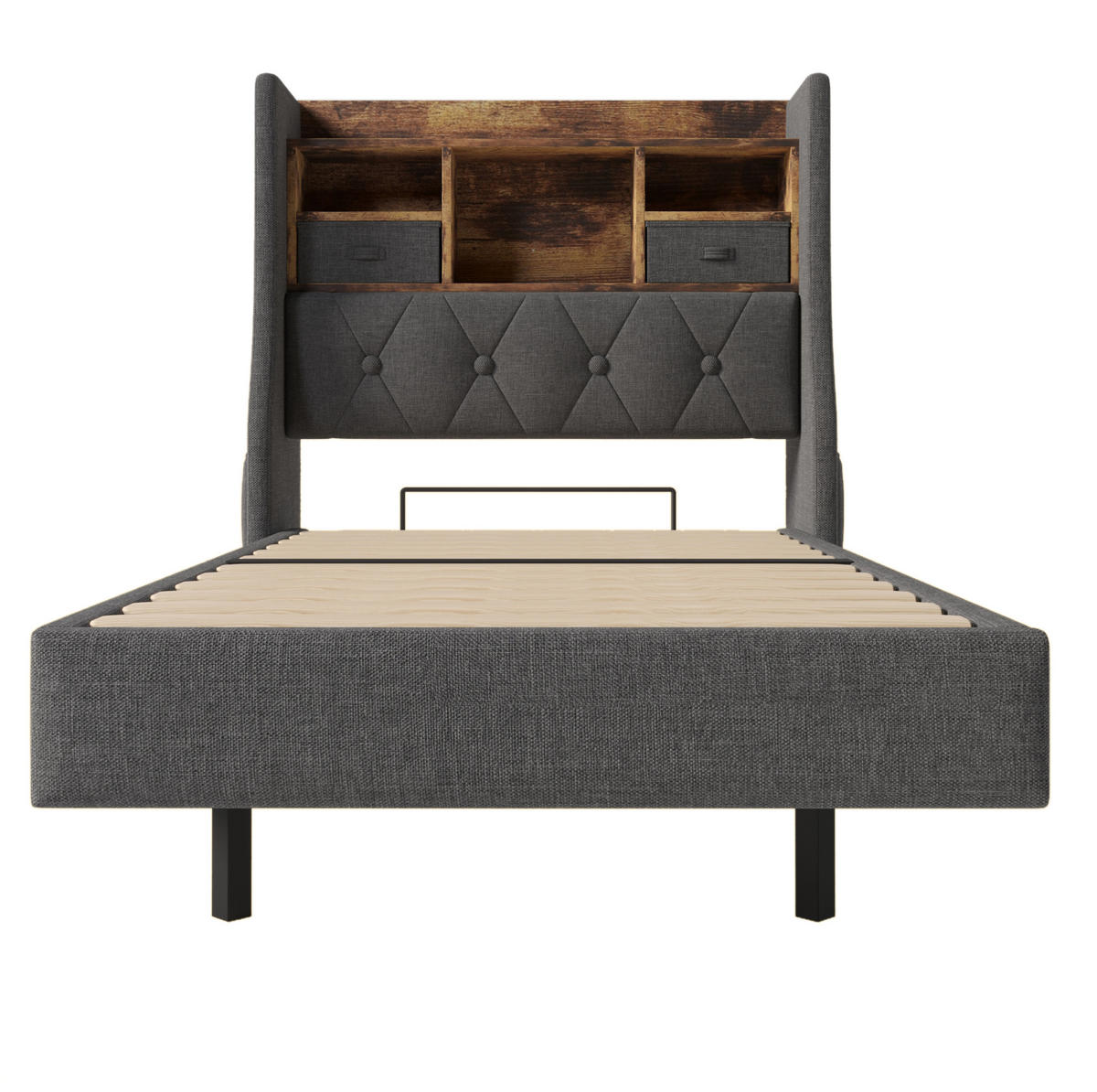 POLSTERBETT 90/200 cm Grau mit LED-Beleuchtung und USB- und Type-C-Anschlüssen - Grau, Textil (90/200cm) - Flora Grace
