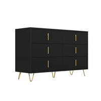 SIDEBOARD DE-38218 120/40/77 cm mit 6 Schubladen und goldenen Griffen Schwarz - Schwarz, Holzwerkstoff (120/77/40cm) - ComfortXL
