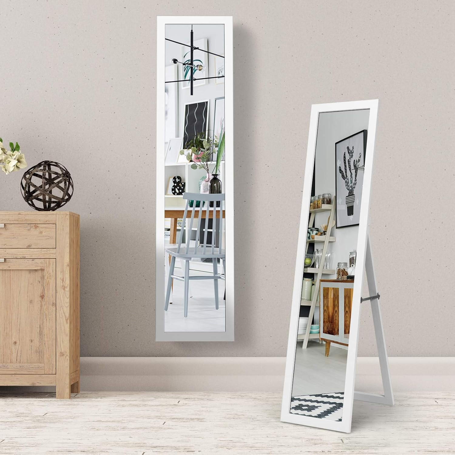 STANDSPIEGEL mit Holzrahmen Weiß - Weiß, Glas (50/155/37cm) - COSTWAY