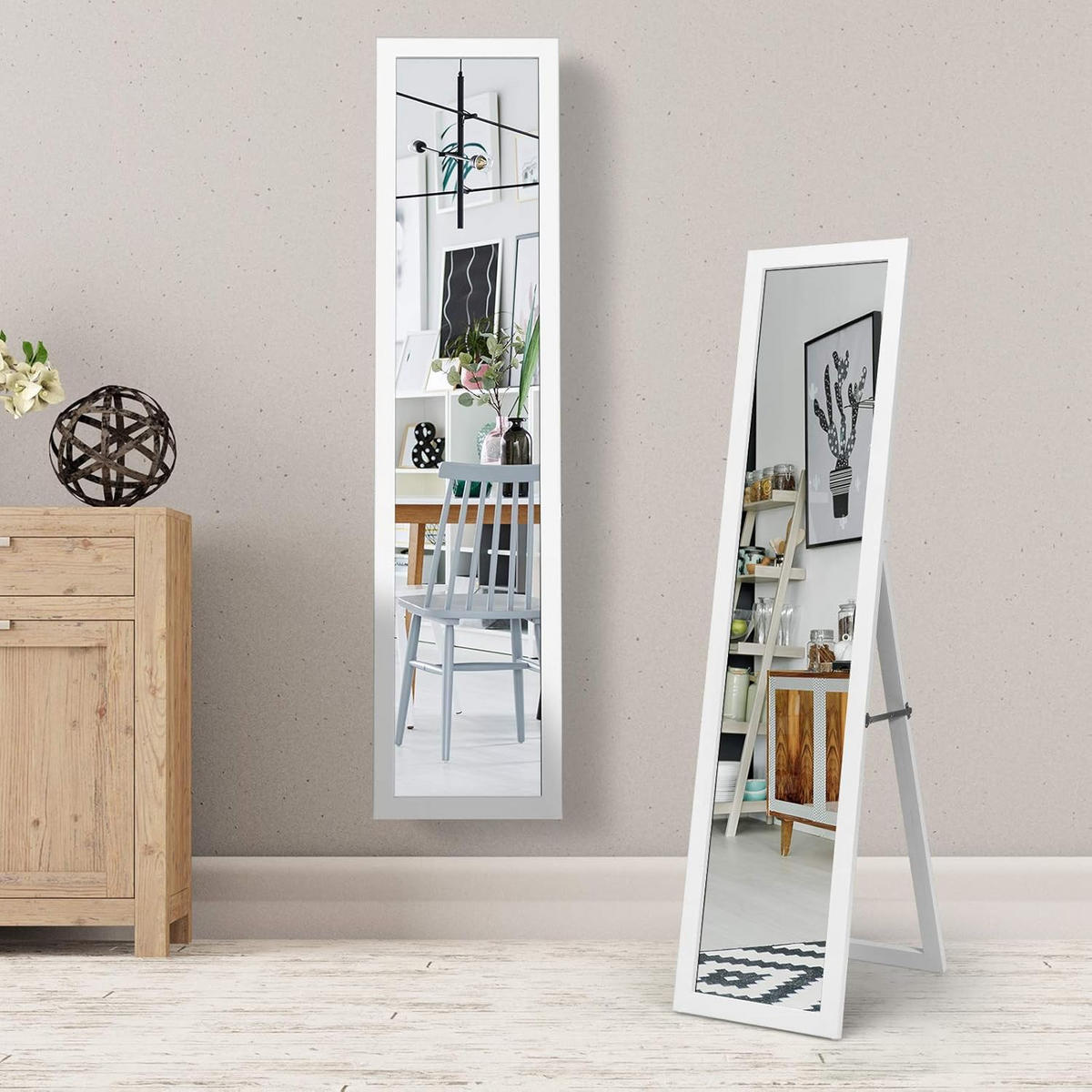 STANDSPIEGEL mit Holzrahmen Weiß - Weiß, Glas (50/155/37cm) - COSTWAY