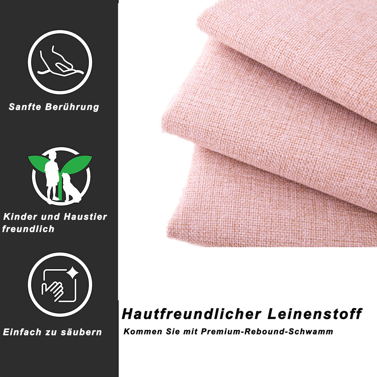 POLSTERBETT 90/200 cm & 90/190 cm in Rosa Leinen mit Ausziehbett und 3 Schubladen - Rosa, Holzwerkstoff/Textil (90/200cm) - WISHDOR