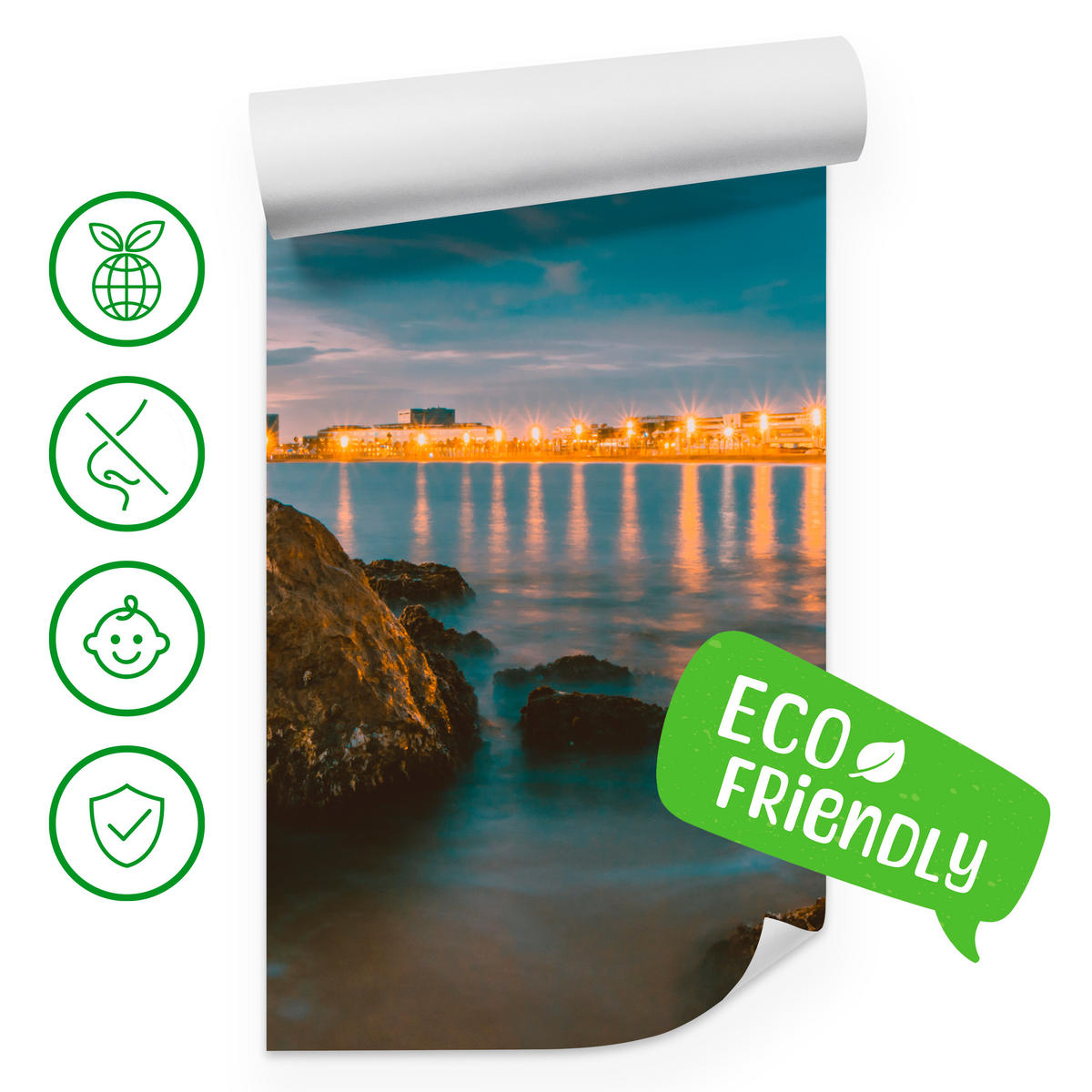 FOTOTAPETE für Wohnzimmer Barcelona Küste Nacht Meer Felsen 500x350 - Blau, Papier (500/350cm) - Muralo