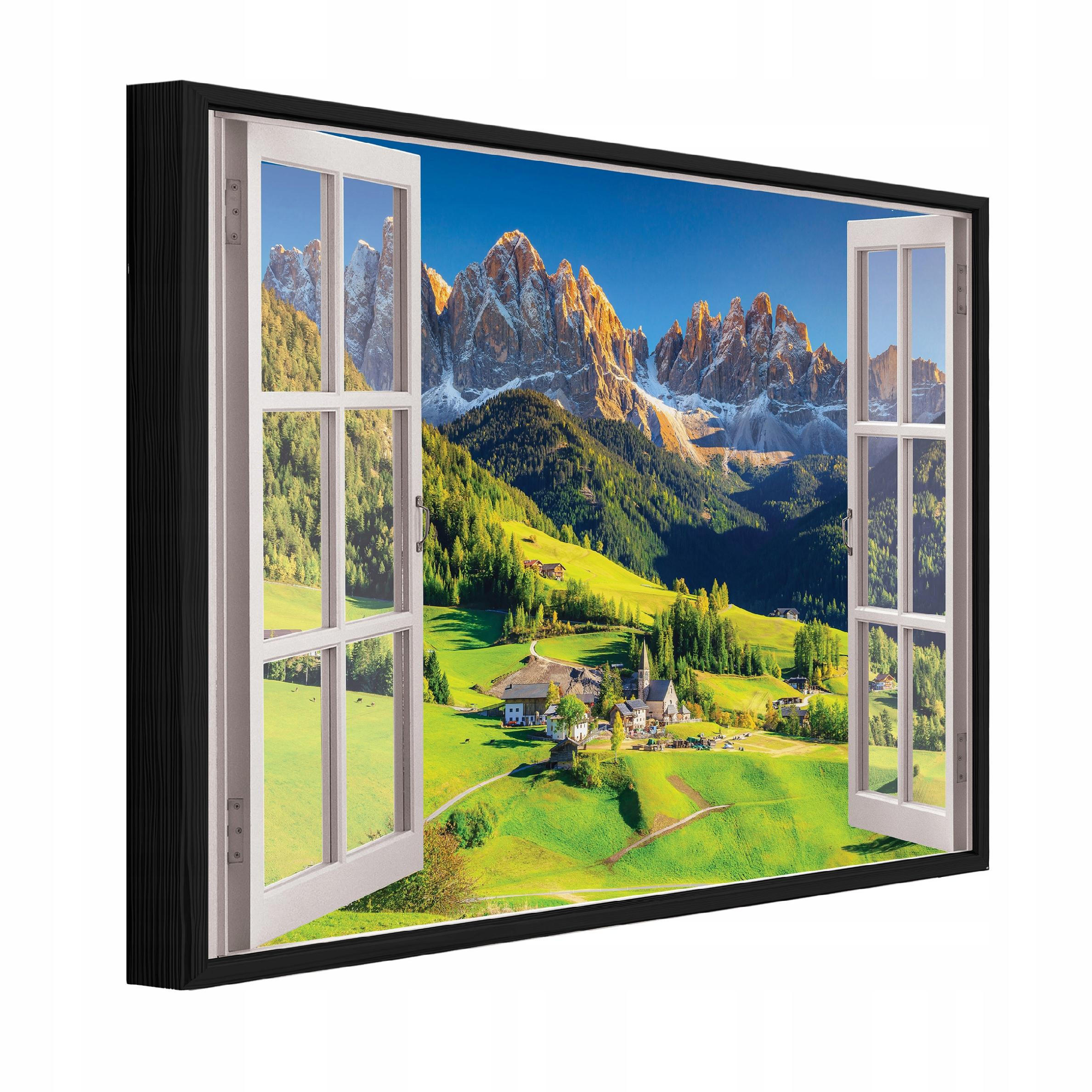 Wallarena ZARÁMOVANÉ obrazy okno hory zelená 120x80 cm