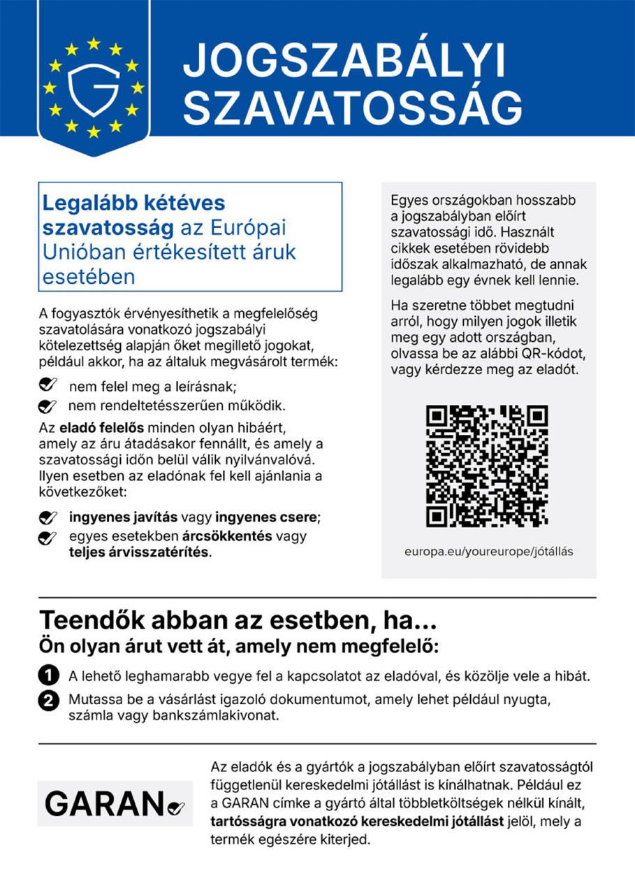 A jogszabályi szavatosságról szóló harmonizált értesítés
