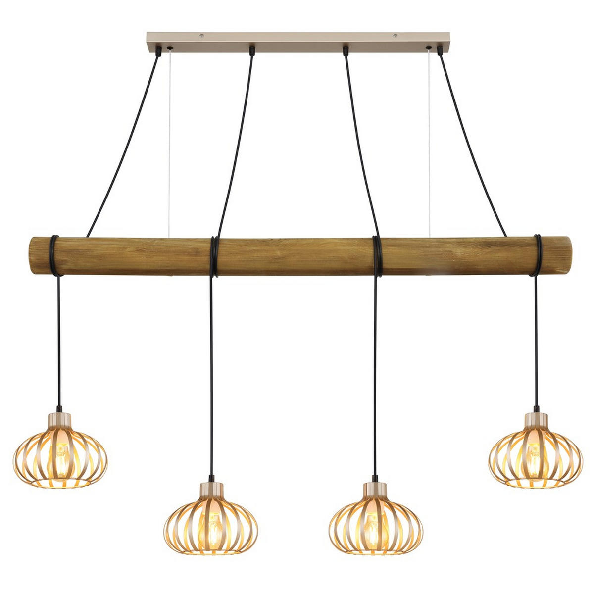 PENDELLEUCHTE CALDWELL Braun, 4-flammig, höhenverstellbar - Beige, Holz (125/20/150cm) - Globo Lighting