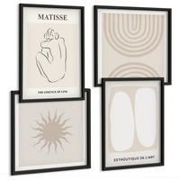 BILDER SET 4er Set - 50x50 cm & 40x60 cm Schwarzer Rahmen - Stilvolle minimalistische Linien - Schwarz, Kunststoff (50/50cm) - TULUP