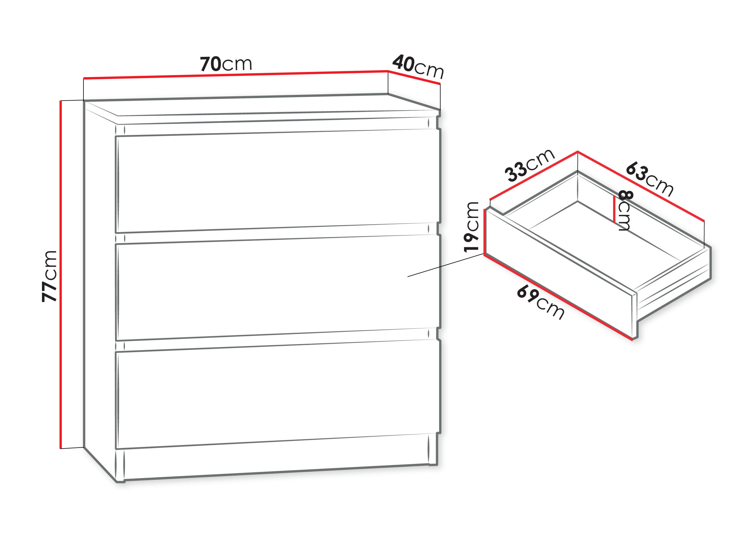 Thumbnail - Mirjan24 Kommode, Weiß, Holzwerkstoff, 3 Schubladen, 70x77x40 cm, Wohnzimmer, Kommoden & Sideboards, Kommoden
