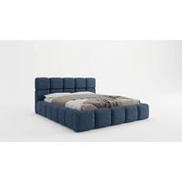 POLSTERBETT LOMBA 140x200 cm mit Bettkasten und Metall-Lattenrost – Bouclé Stoff Coral Dunkelblau - Dunkelblau, Textil (140/200cm) - Luxkor24