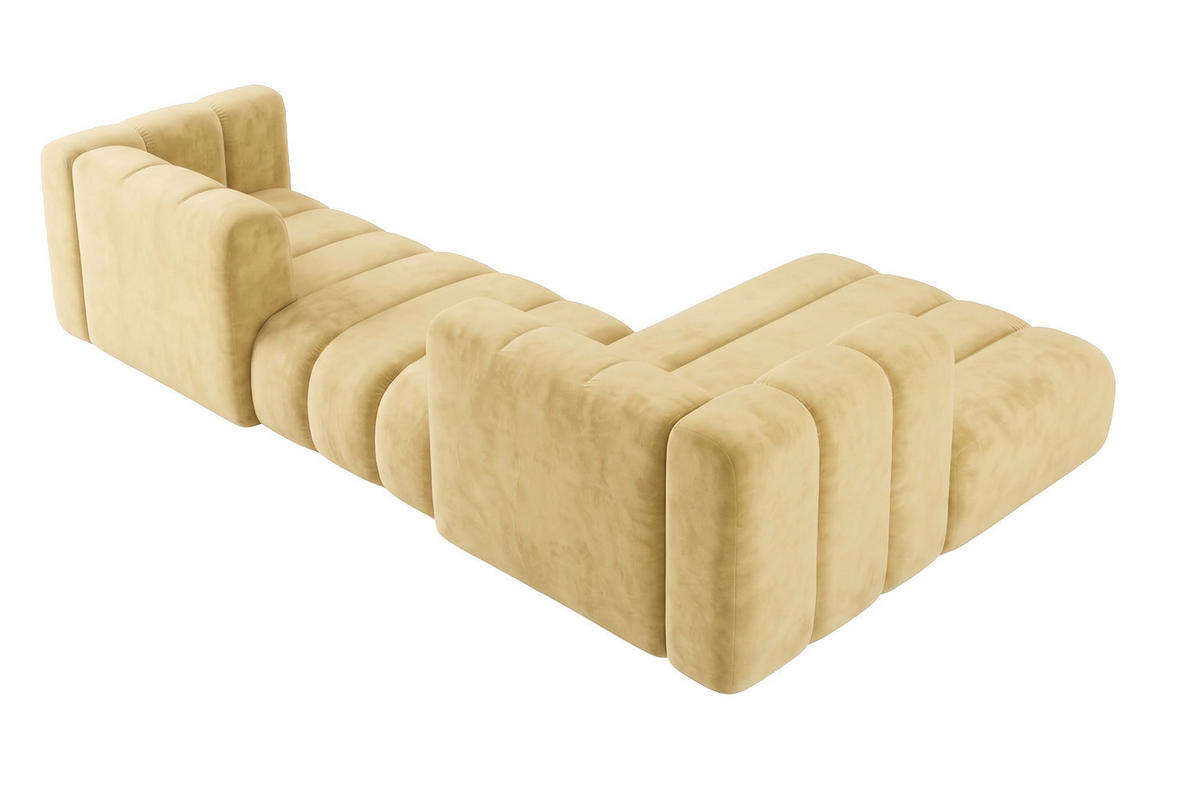 ECKSOFA Modulares In L-Form, Velvet-Stoff Riviera, Buttergelb, Rechts, GRAND 319 cm - Hellgelb, Holz (319/175cm) - Kaiser Möbel
