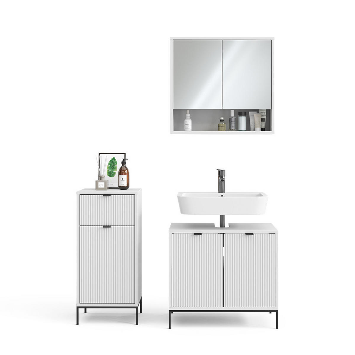BADMÖBEL-SET Eliza Weiß 3 Teile, mit Midischrank - Weiß, Holzwerkstoff (70/63/45cm) - Vicco