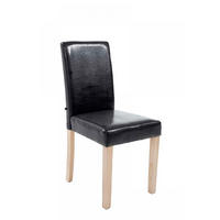 STUHL Lederlook schwarz - Eukalyptusholzfarben/Schwarz, Holz/Textil (41/91/47cm) - CLP