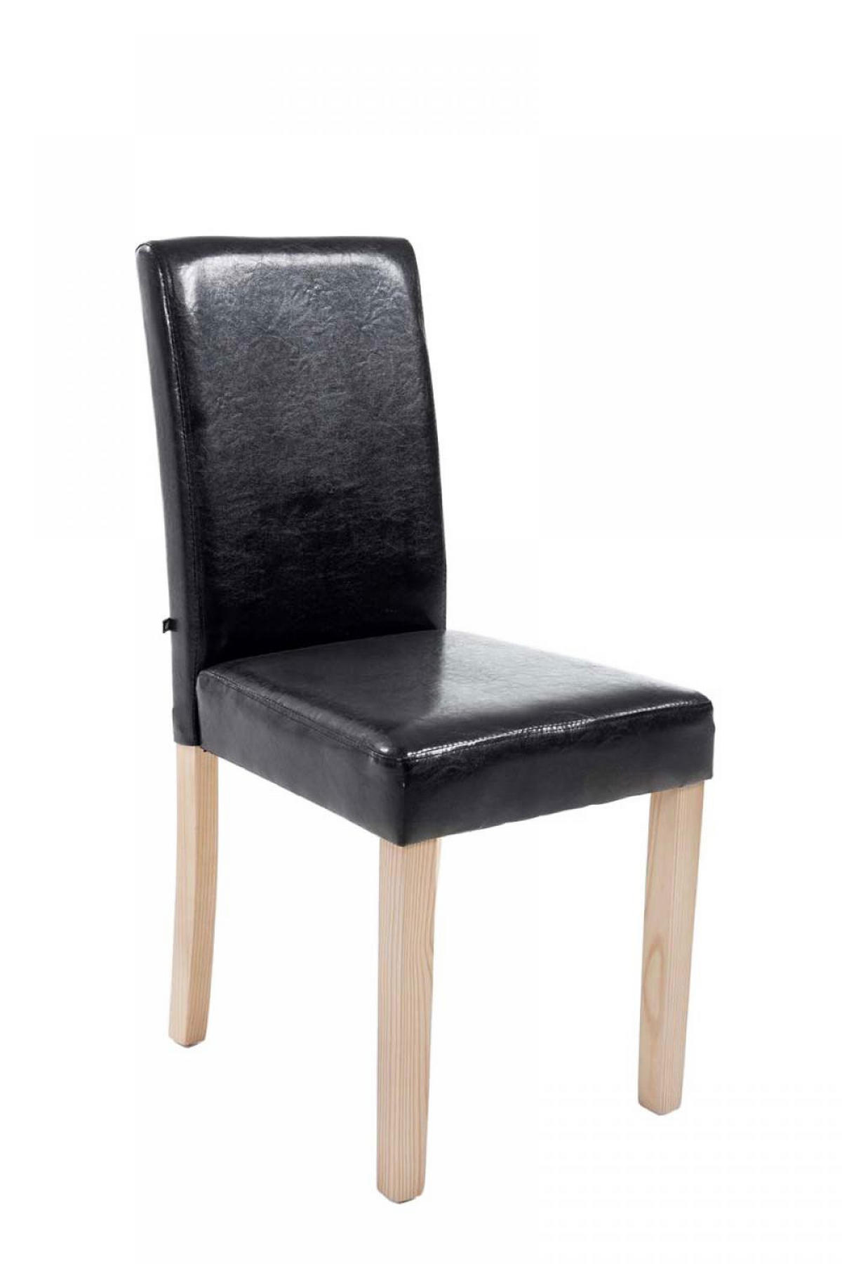 STUHL Lederlook schwarz - Eukalyptusholzfarben/Schwarz, Holz/Textil (41/91/47cm) - CLP