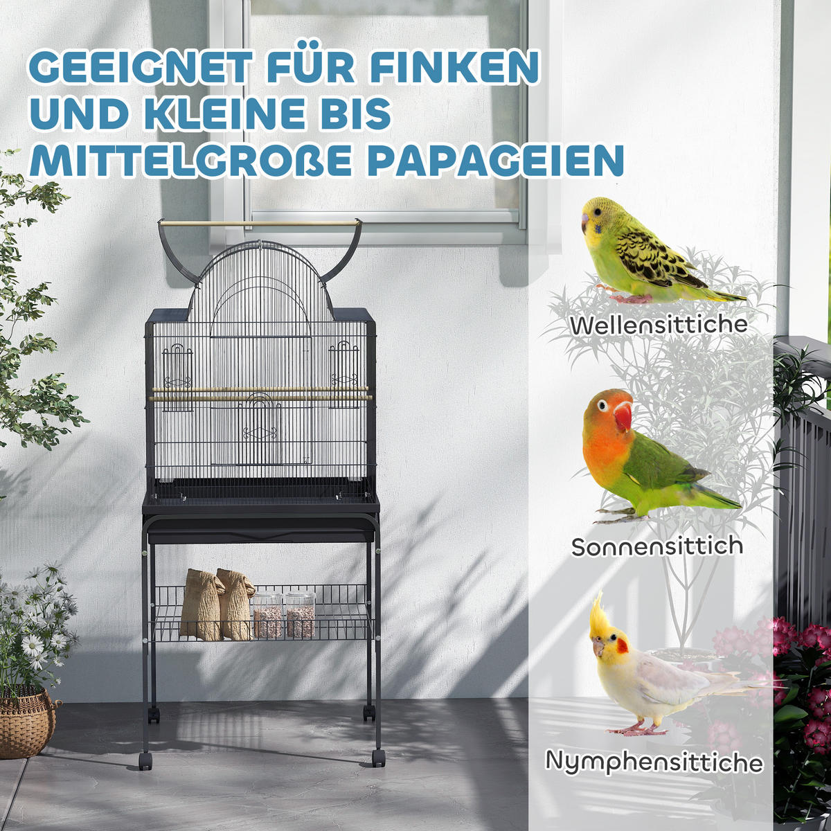 VOGELKÄFIG DE-10634 Schwarz - Schwarz, Metall (53/144/63cm) - ComfortXL